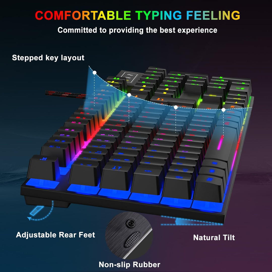 Gaming Tastatur und Maus Set, QWERTZ DE Layout, RGB Hintergrundbeleuchtete Kabelgebundene Tastatur,