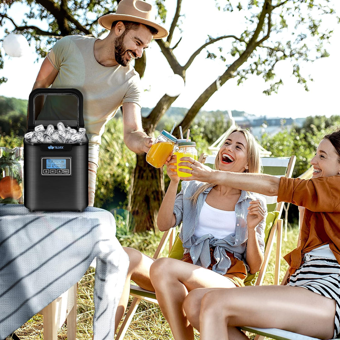tillvex Eiswürfelmaschine Edelstahl 12 kg - 24 h | Eiswürfelbereiter mit Timer und 2,2 Liter Wassert