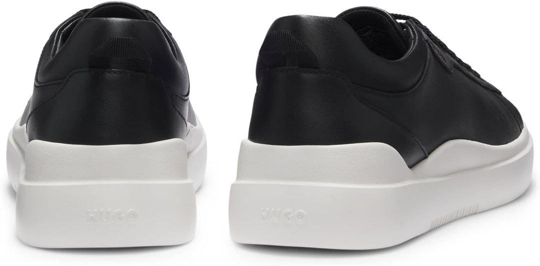 HUGO Herren Blake Tenn Sneakers aus Glattleder mit kontrastfarbenem Branding Grösse 39 EU Schwarz, 3