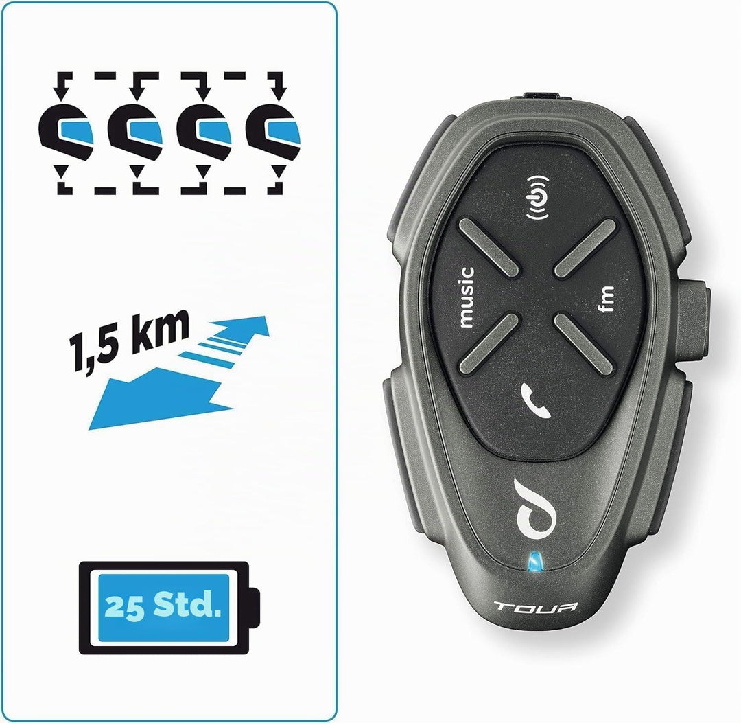 Interphone Tour - Doppelpack - Bluetooth-Kommunikationssystem für Motorräder - Bis zu 4 Reiters, 1,5