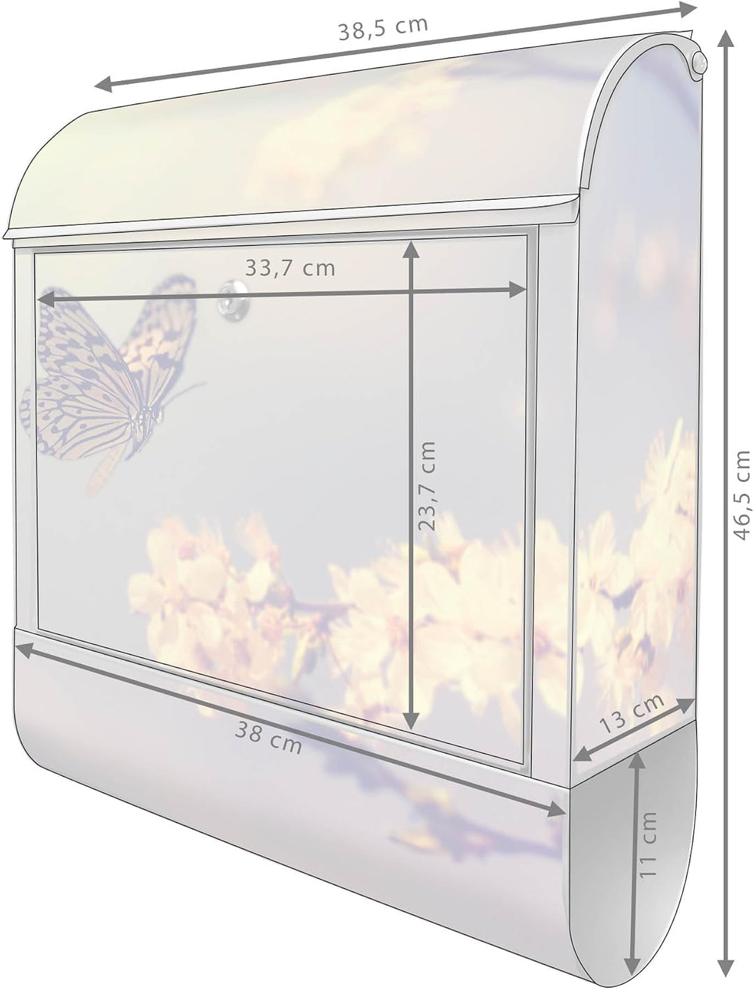 banjado® Design Briefkasten mit Motiv Tag Im Mai 39x47x14cm &amp; 2 Schlüssel - Briefkasten Stahl Silber