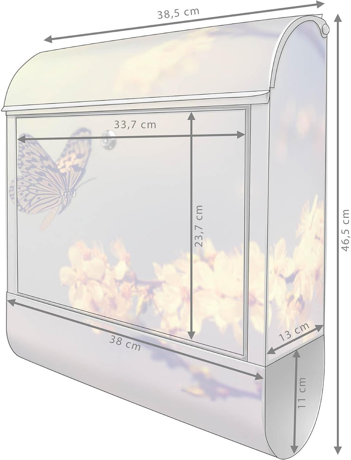 banjado® Design Briefkasten mit Motiv Tag Im Mai 39x47x14cm &amp; 2 Schlüssel - Briefkasten Stahl Silber