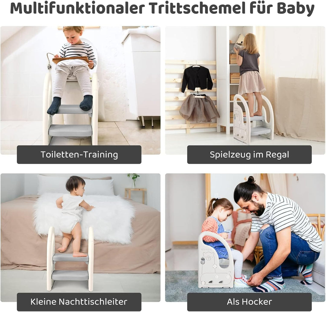 Onasti Tritthocker für Kinder, Dreistufiger Höhenverstellbar Tritt-Schemel Kinderschemel für Baby, B