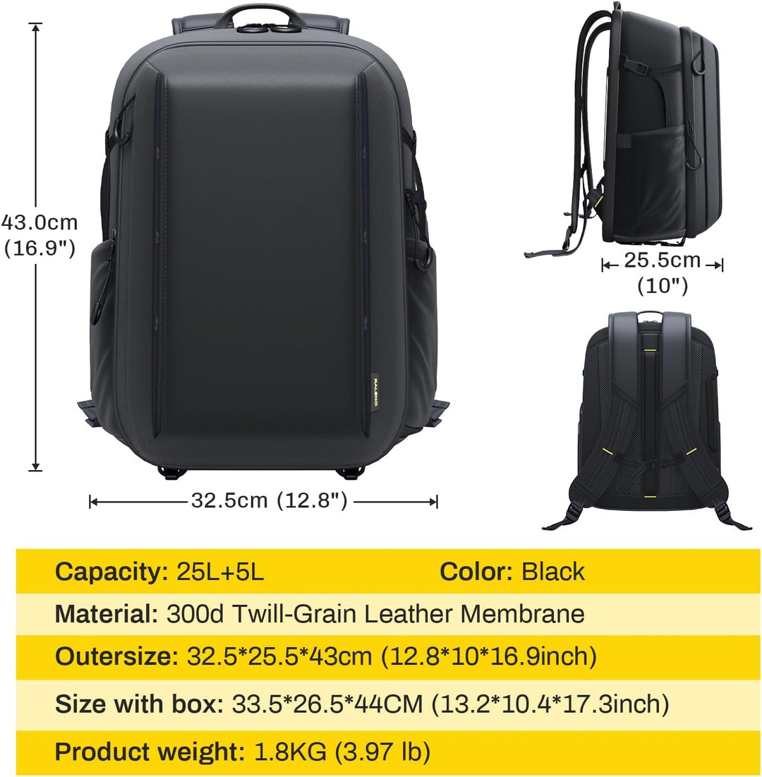RaLeno Wasserdichter Kamerarucksack,25L+5L(erweiterbares Vorderfach) Fotorucksack, Seitentaschen mit