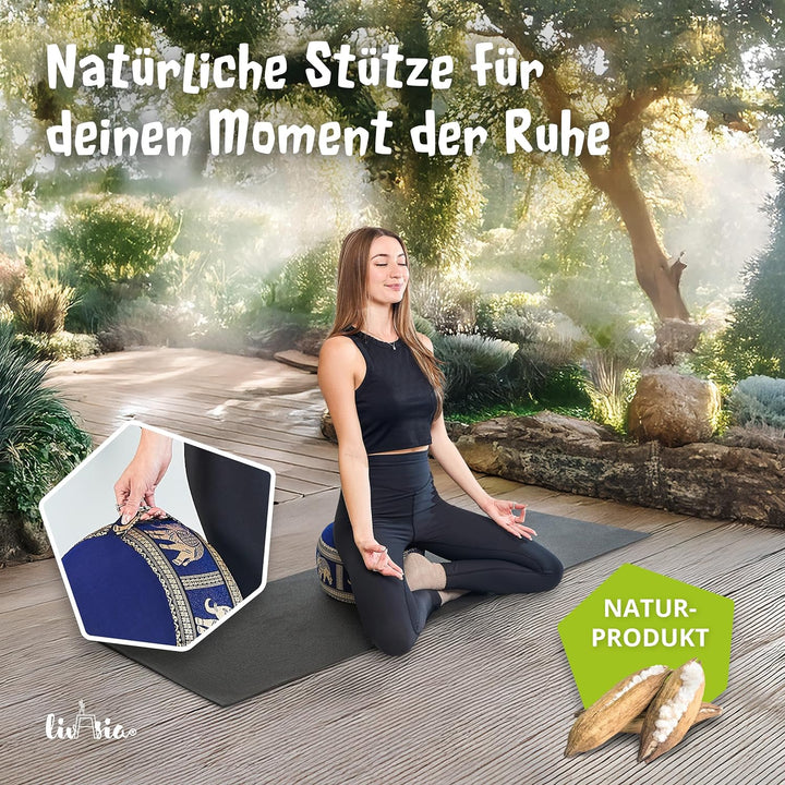 Livasia Meditationskissen Thaiseide, Yogakissen klein mit Kapok, Pouf, Bodenkissen Yoga Zen Meditati