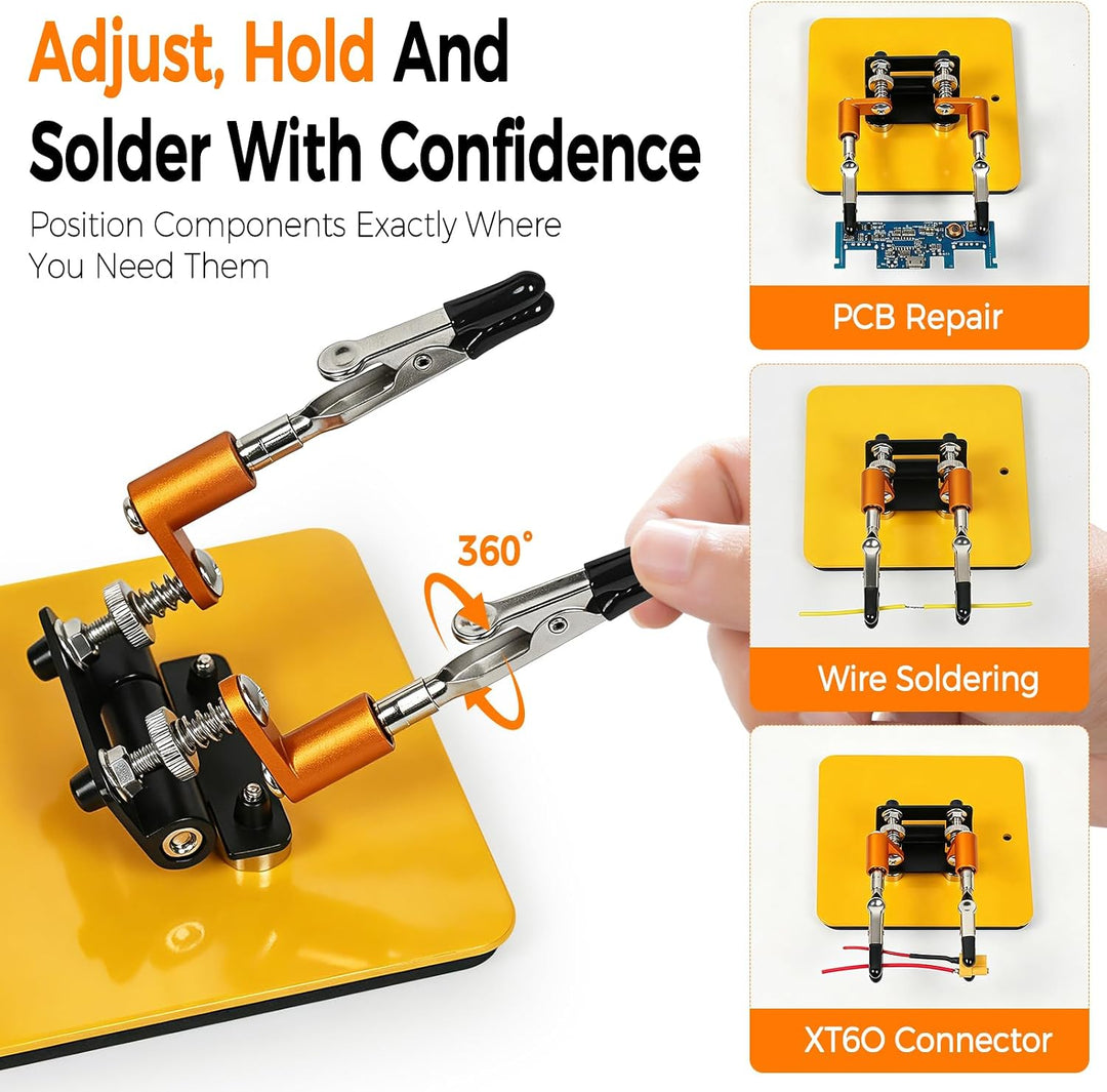 Magnetische helfende Hände Lötstation mit 10 x 10 cm stabiler Basis, 4 flexiblen Armen Löthilfe– 360