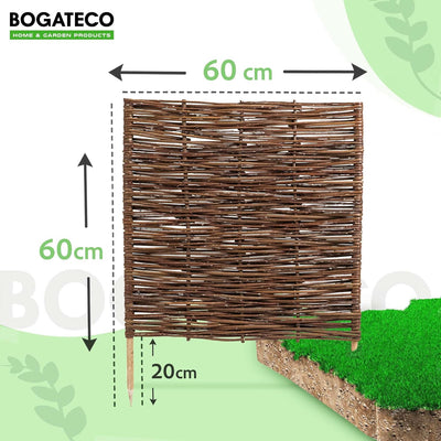 10 x BOGATECO Beeteinfassung aus Weide | 60 cm Lang & 60 cm Hoch | Holz-Zaun Rasenkante | Weiden-Zau