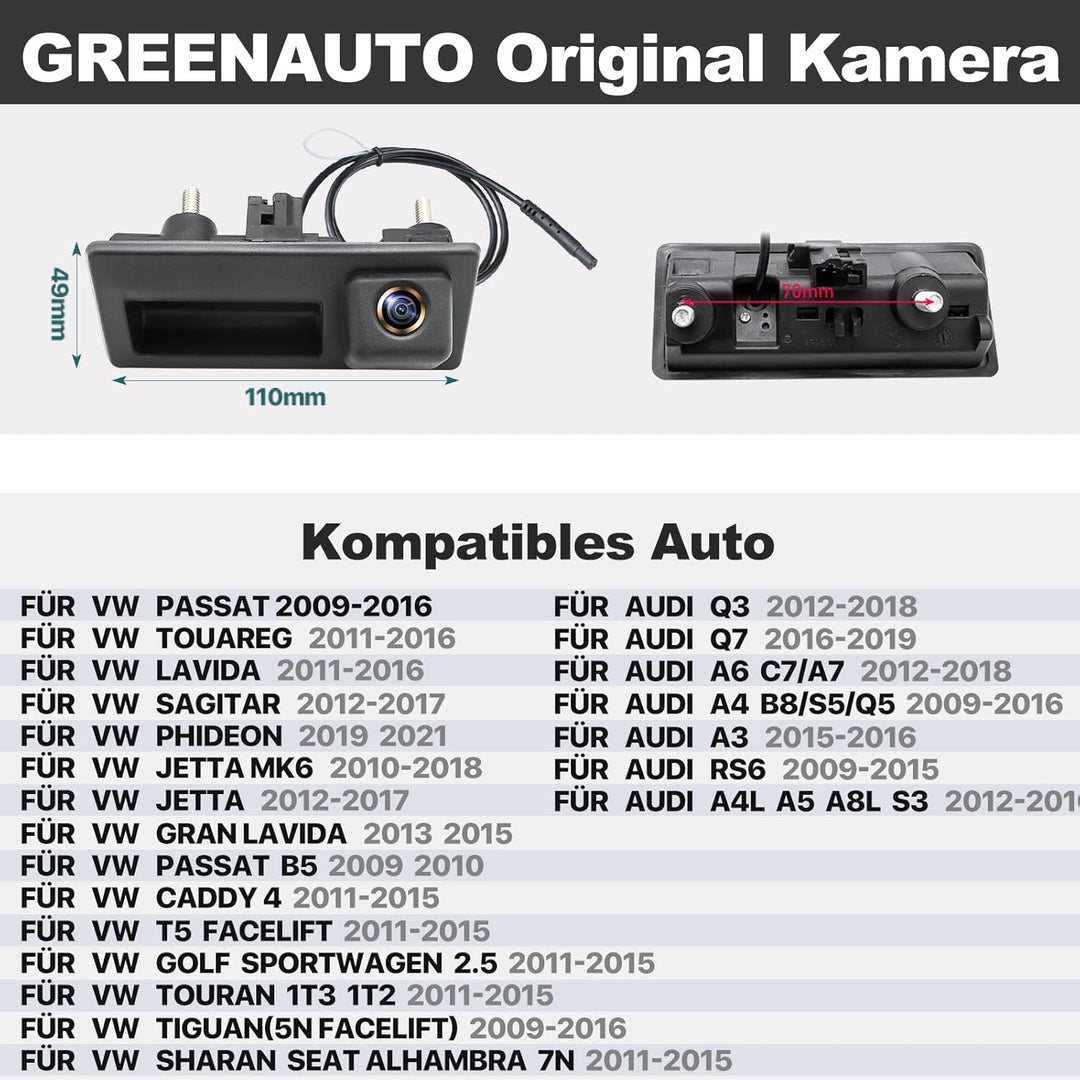 HD 1080P Auto Rückfahrkamera für Audi A4L A5 A3 Q3 Q5 RS6 für VW Passat Tiguan Jetta Sharan Lavida S