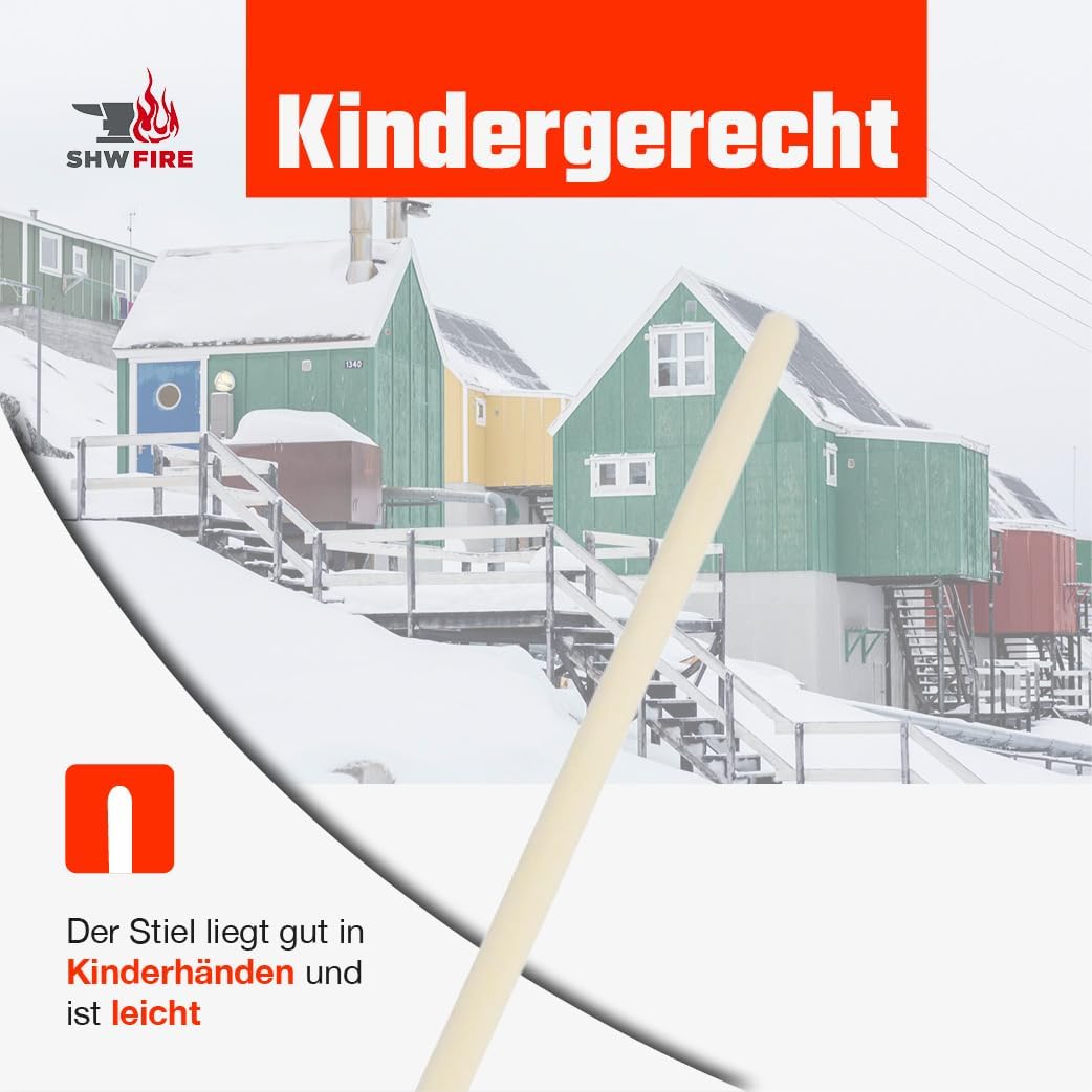 Schneeschieber für Kinder mit 26 cm Schaufel und 75 cm Holzstiel, Schaufel aus 5-lagigem Sperrholz,