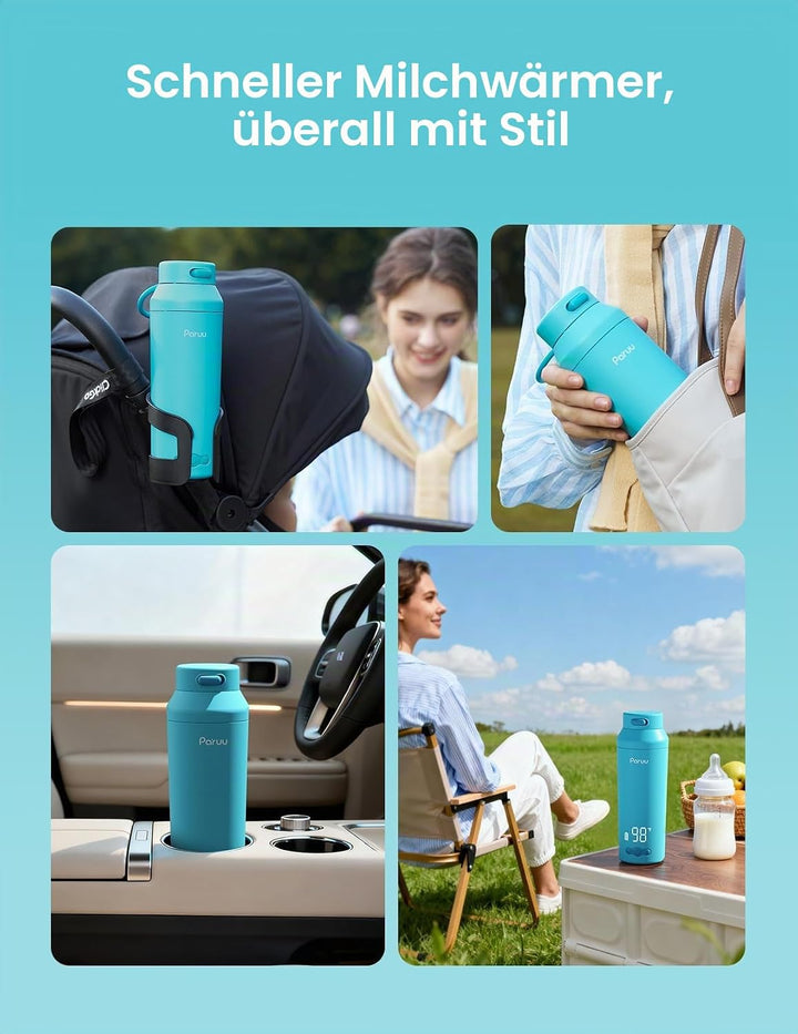 Paruu Tragbarer Flaschenwärmer Baby für Unterwegs, Schnellaufheizen in 2 Min, Leicht zu Reinigende W