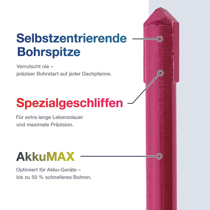 Marcrist RD850 AkkuMAX Dachziegelbohrer 5 mm 10er-Set - Hartmetall-Fliesenbohrer für Dachpfannen, To