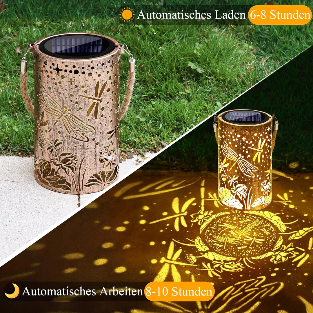 Qedertek Solarlampen für Aussen Garten, 2 Stück LED Metall Libelle Solarlaterne für Aussen Hängend,