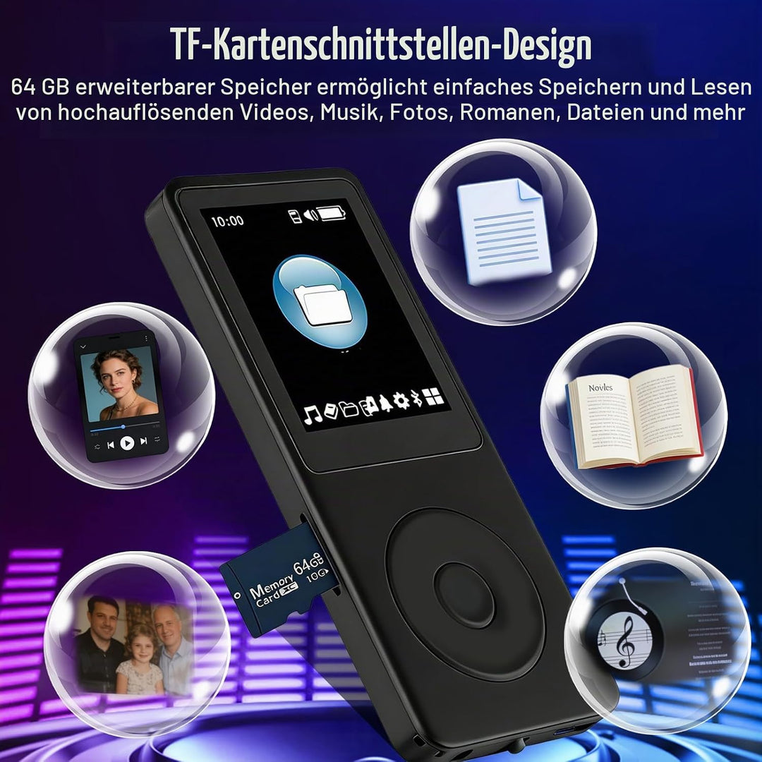 64GB MP3 Player, MP3-Player Bluetooth 5.0 mit 1,8" TFT-Farbbildschirm, Tragbarer Musik-Player mit La