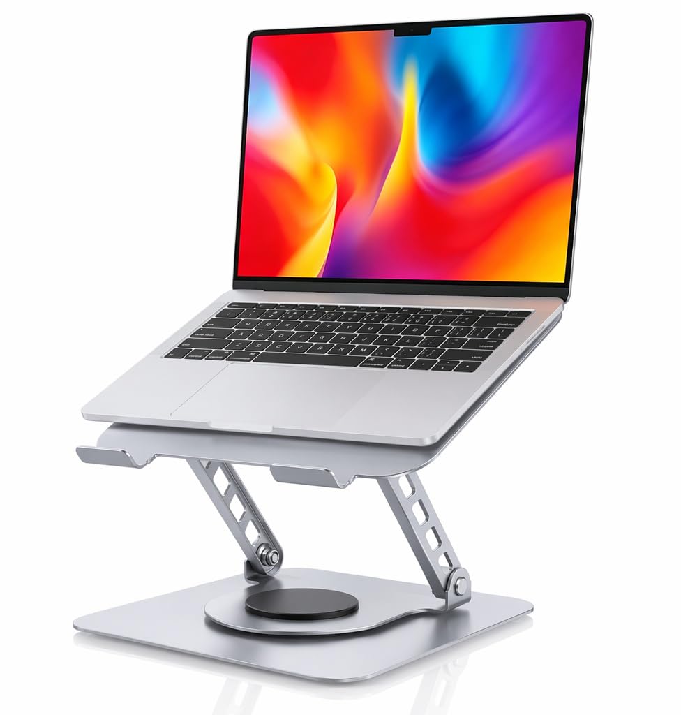 360° Drehbarer Laptopständer höhenverstellbar, ergonomische Laptop Halterung für den Schreibtisch, F