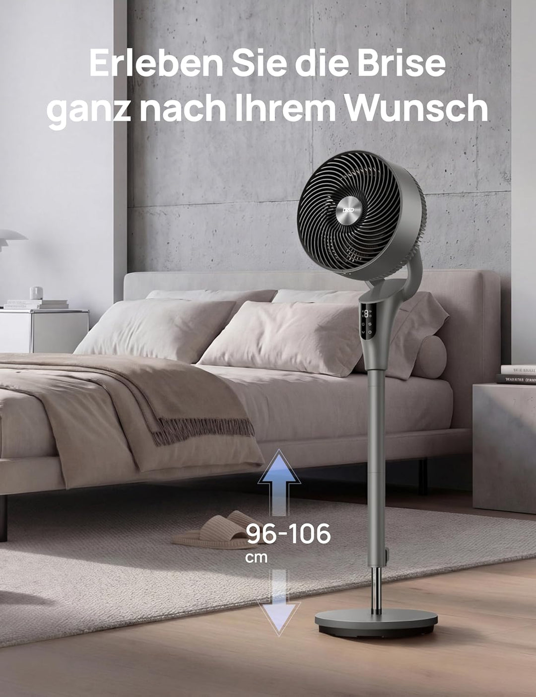 Dreo Leiser Standventilator, 1444m³/h Luftvolumen oszillierende Ventilator, 3 Stufen 6H Timer Turmve