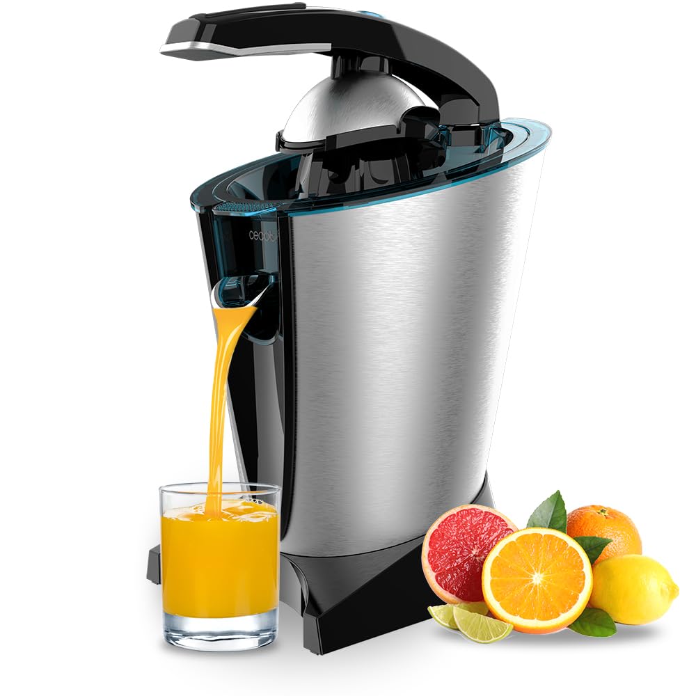 Cecotec Elektrische Arm-Zitruspresse EssentialVita Hyden 600 Steel. 600 W, Edelstahlsieb, 2 abnehmba