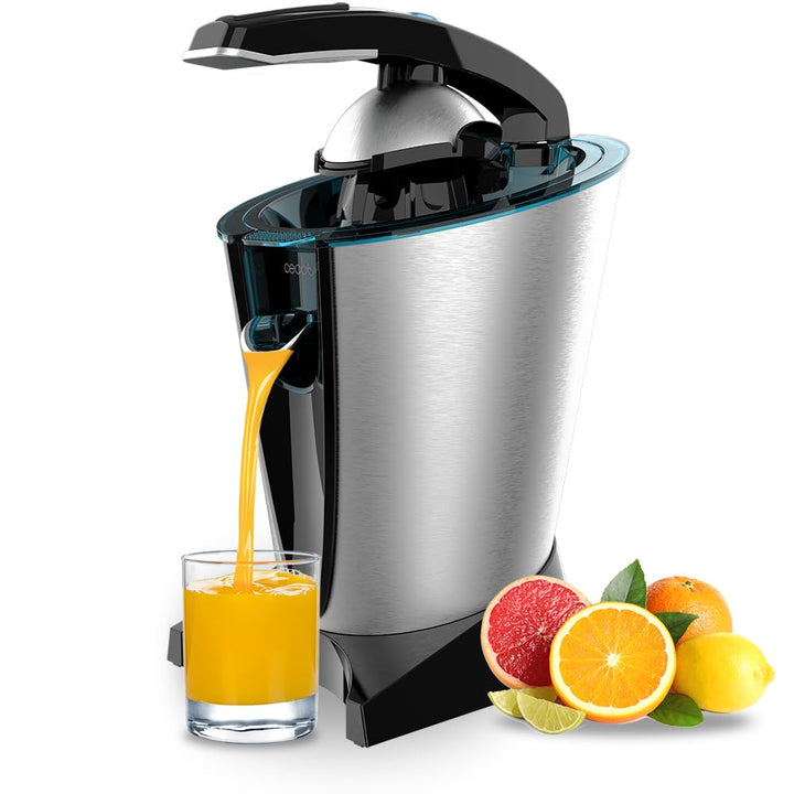 Cecotec Elektrische Arm-Zitruspresse EssentialVita Hyden 600 Steel. 600 W, Edelstahlsieb, 2 abnehmba