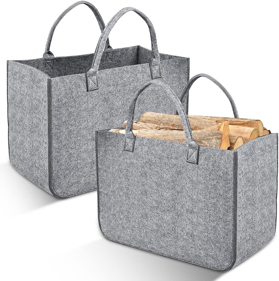 2 Stück Filztasche Kaminholztasche aus Filz Kaminholzkorb Filztaschen Einkaufskorb Brennholzkorb Feu