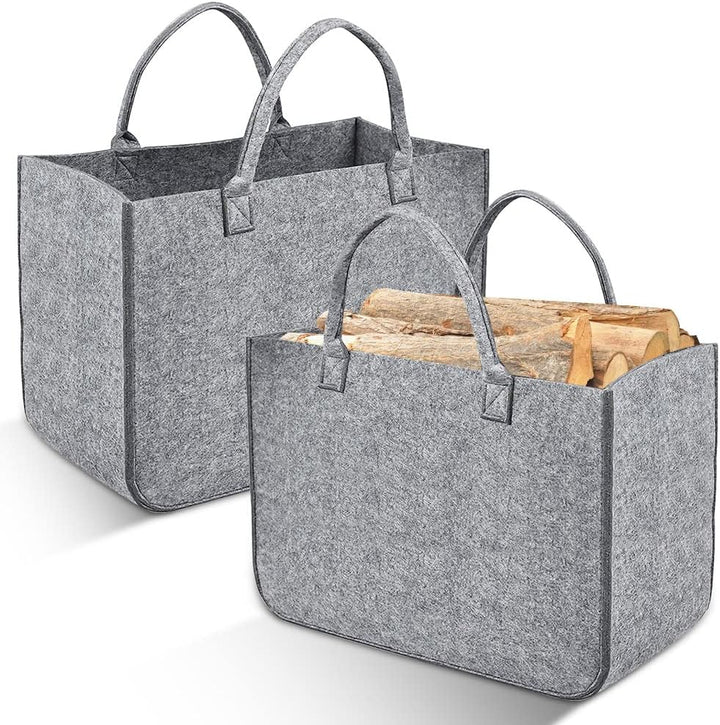 2 Stück Filztasche Kaminholztasche aus Filz Kaminholzkorb Filztaschen Einkaufskorb Brennholzkorb Feu