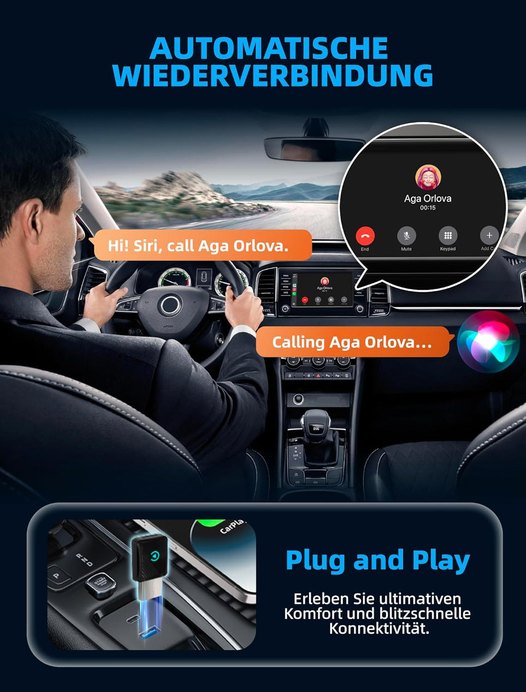 für Apple CarPlay Wireless Adapter, 2 in 1 Wireless CarPlay & Android Auto Adapter, WLAN 6 GHZ, Auto