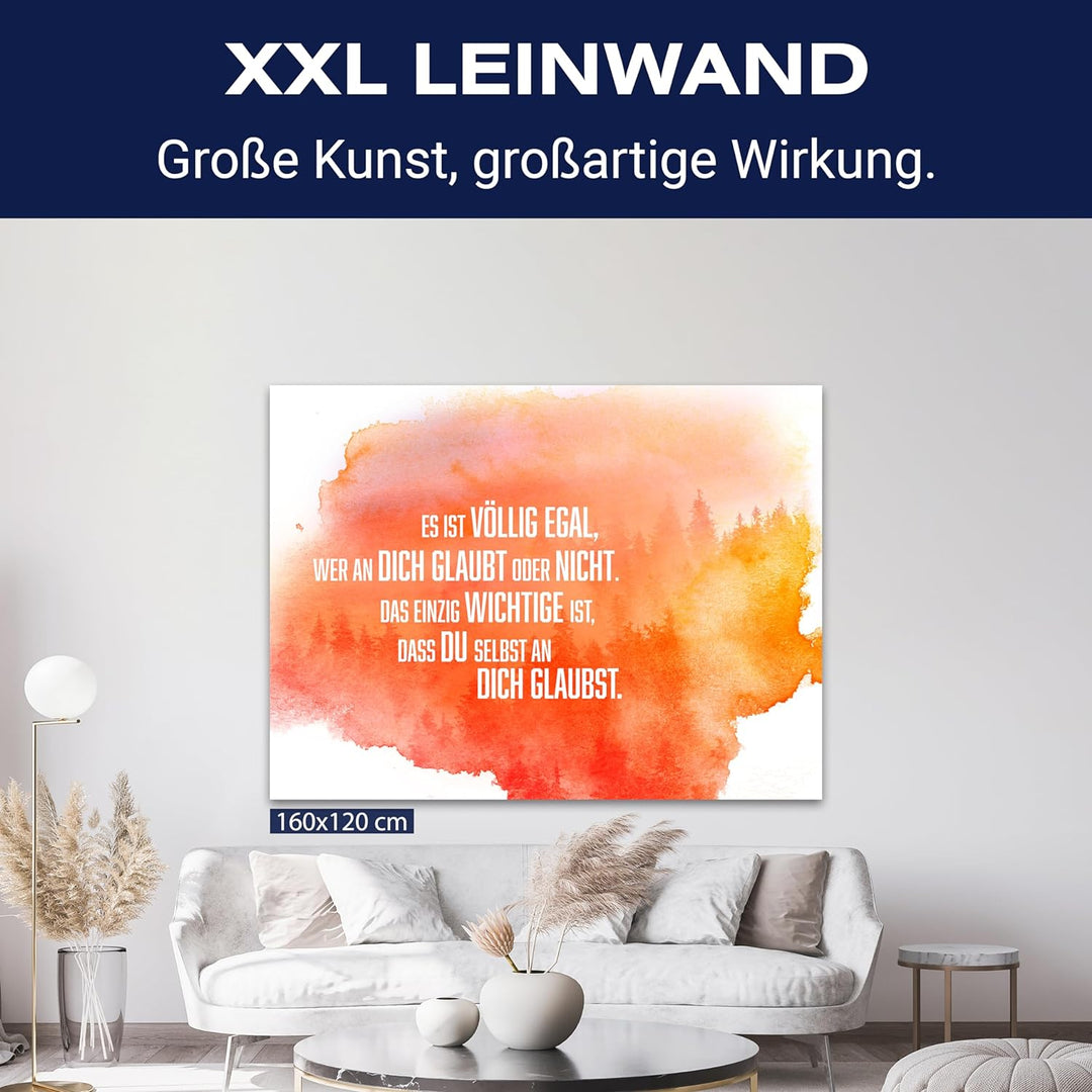 wandmotiv24 Motivations Motiv als Leinwandbild, 60x45cm, Querformat, Glaub an Dich selbst, Orange, A