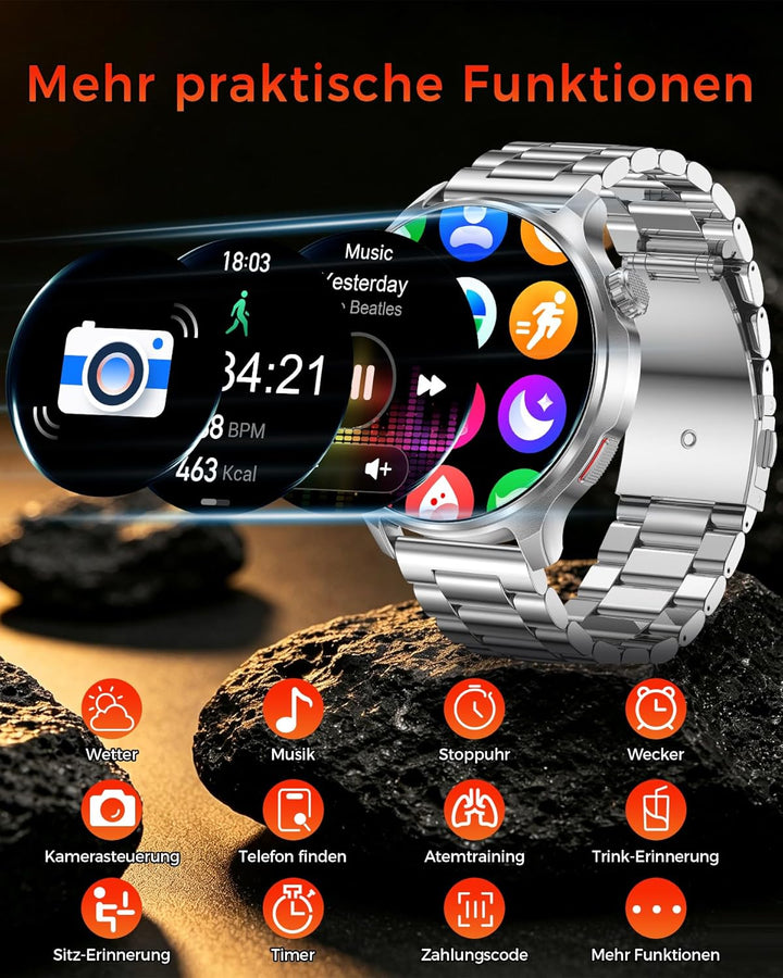 Smartwatch Herren, 1000mAh Akku, 1,52&