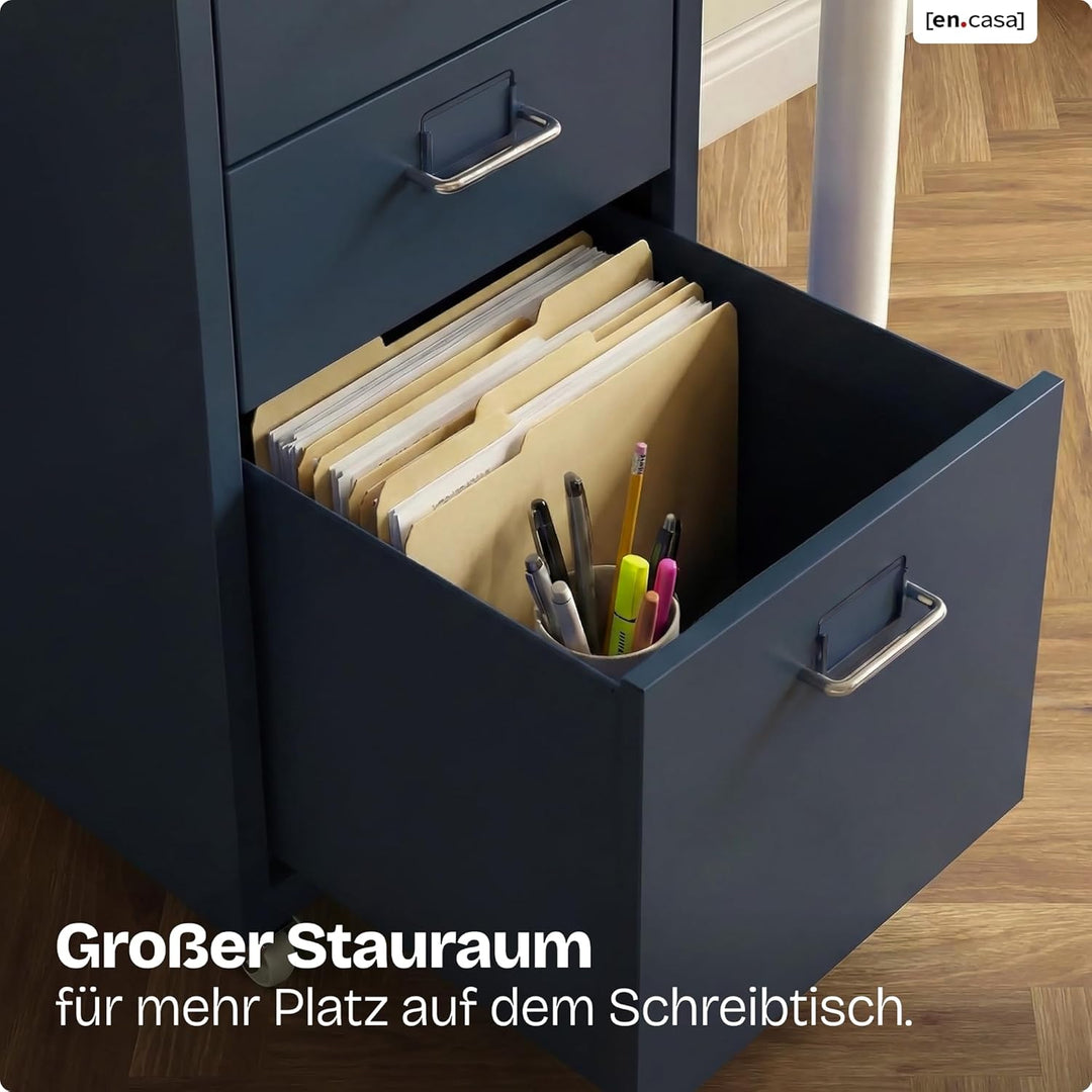 [en.casa] Rollcontainer Kökar Schubladenschrank Metall Aktenschrank mit 3 Schubladen Bürowagen mit R