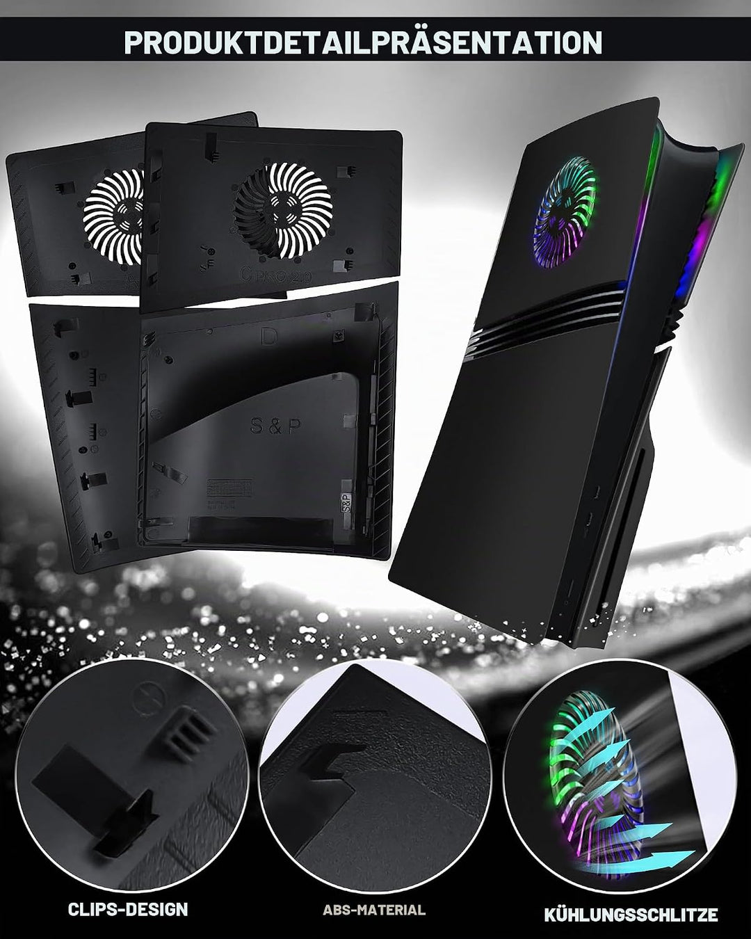Joso Frontblende für PS5 Pro Disc Edition, Kratzfeste, staubdichte Ersatzhülle mit RGB-Ring, Abdecku