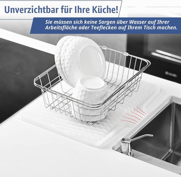 Abtropfmatte Ohne Falten 40x33x1.5cm | Silikon Abtropfmatte Geschirr für die Küche Spüle | Schrägdes