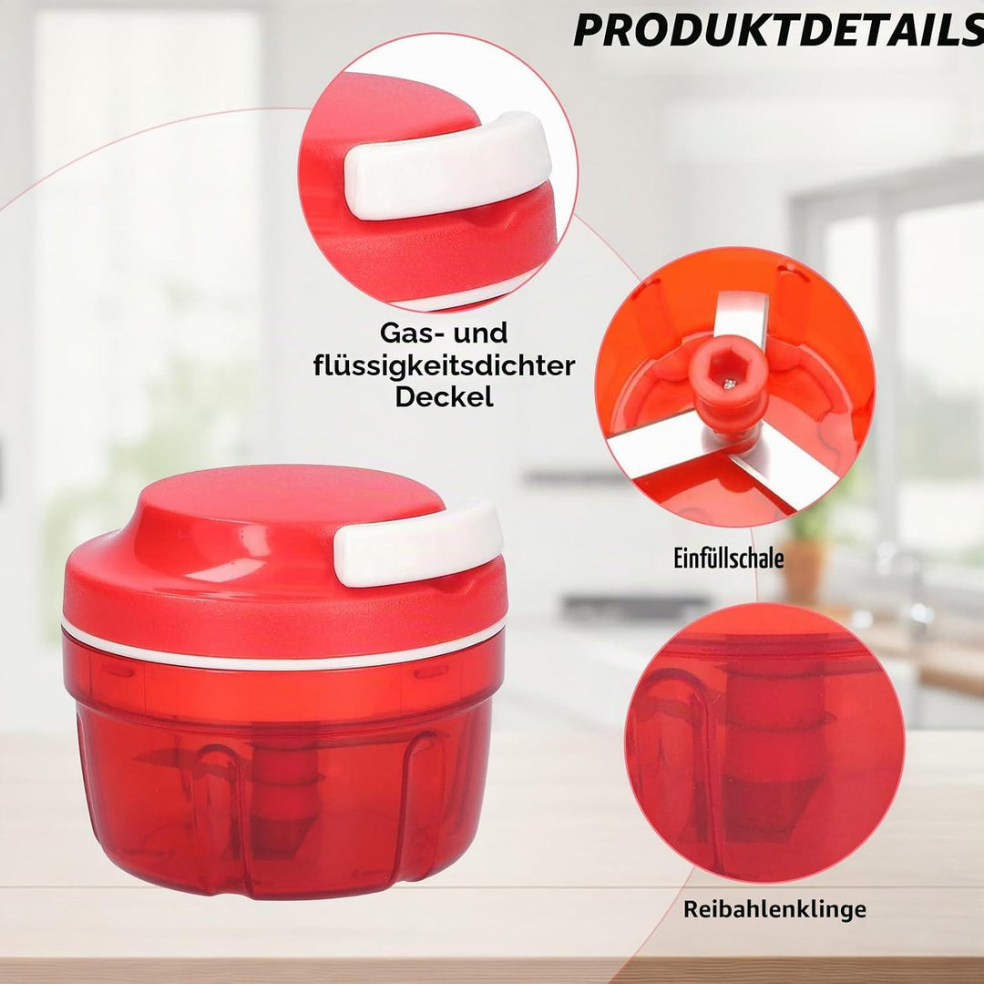 Zwiebelschneider, Zwiebelschneider mit Seilzug, 300ML Rot Zwiebel Zerkleinerer, Manuell Gemüseschnei
