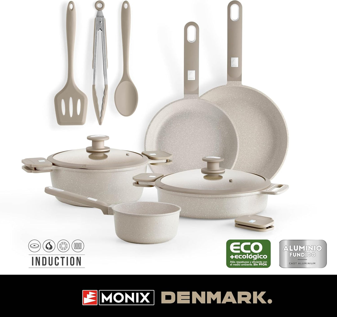 MONIX Denmark | Kochgeschirr-Set, 10-teilig, Aluminiumguss mit Antihaftbeschichtung, geeignet für al