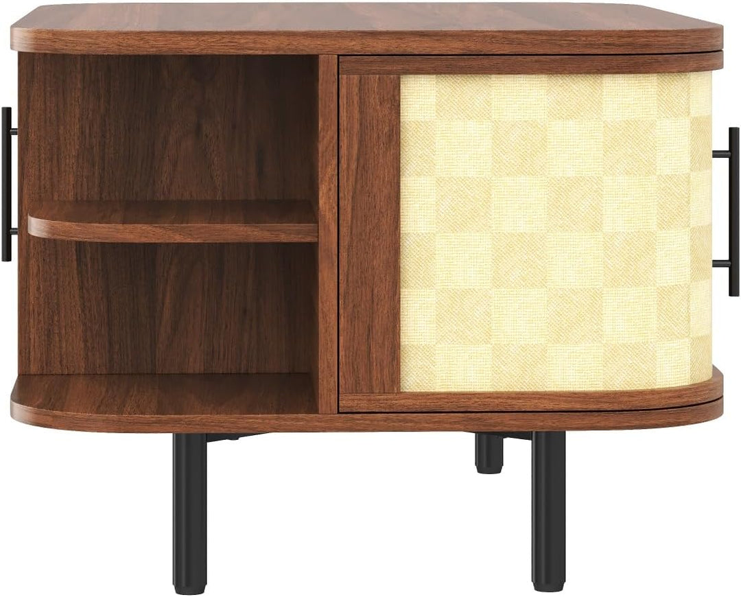 Ovaler Couchtisch mit Stauraum, Modern Coffee Table mit Geflochtene Oberfläche, Klein Kaffeetisch mi