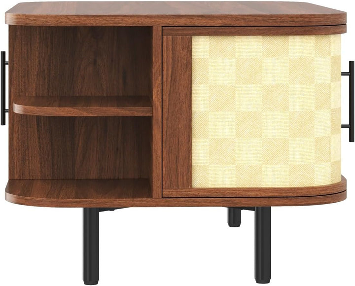 Ovaler Couchtisch mit Stauraum, Modern Coffee Table mit Geflochtene Oberfläche, Klein Kaffeetisch mi