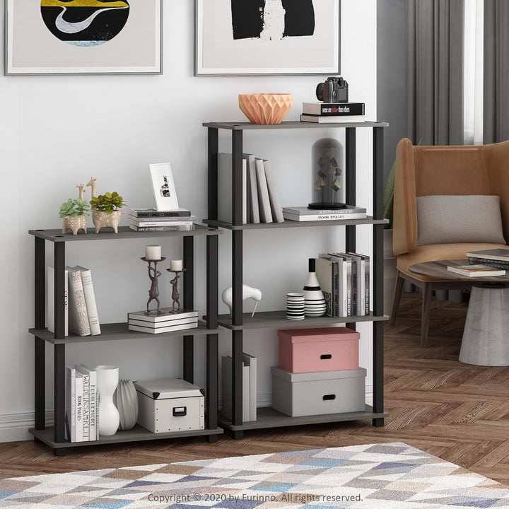 Furinno Compact Regalständer mit 3 Ablageflächen, holz, Französische Eiche Grau/Schwarz, 28.96 x 28.