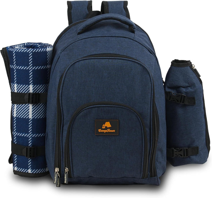 CampFeuer Picknickrucksack 32-teilig | Picknickset für 4 Personen | mit Flaschenhalter, Picknickdeck