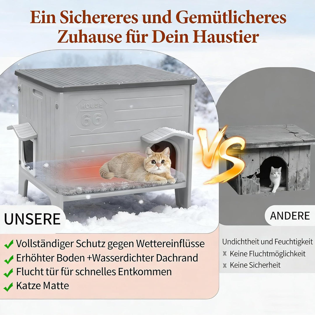 2-stöckiges Katzenhaus Outdoor, Winterfest für mittlere Katzen – Isolierte Ganzjahres-Schutzhütte mi