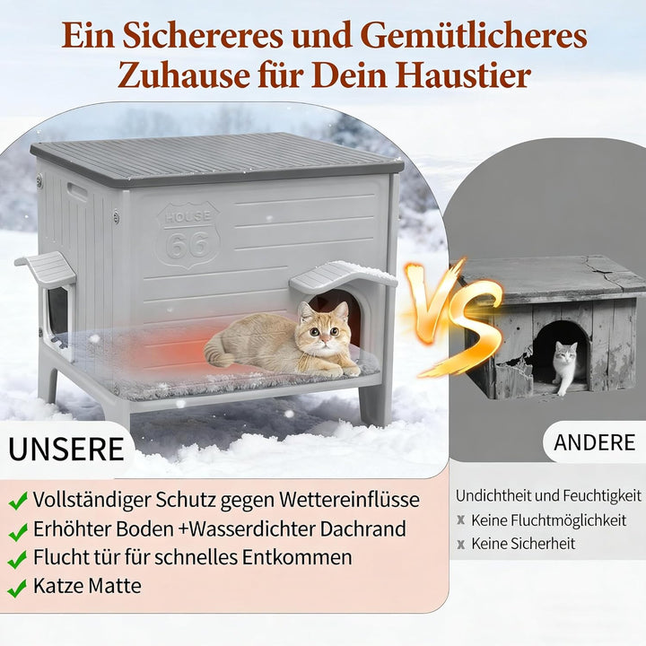 2-stöckiges Katzenhaus Outdoor, Winterfest für mittlere Katzen – Isolierte Ganzjahres-Schutzhütte mi