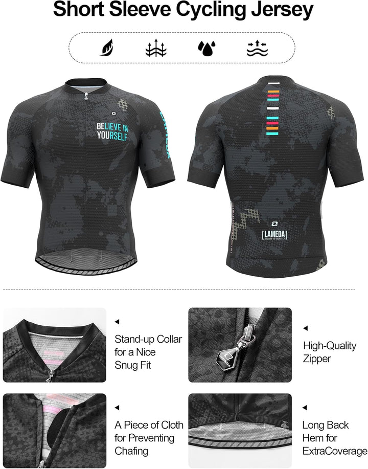 LAMEDA Kurzarm Radtrikot Herren Damen T-Shirt Atmungsaktiv Schnell Trocknen Hautfreundlich Material