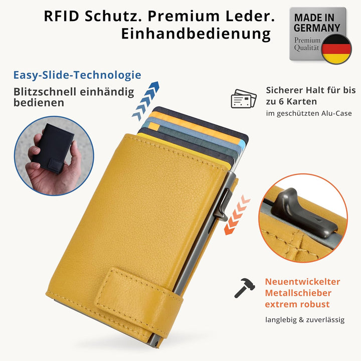 SecWal Kartenetui mit Münzfach Druckknopf inkl. Geschenkbox - Made in Germany - Echtleder Mini Geldb