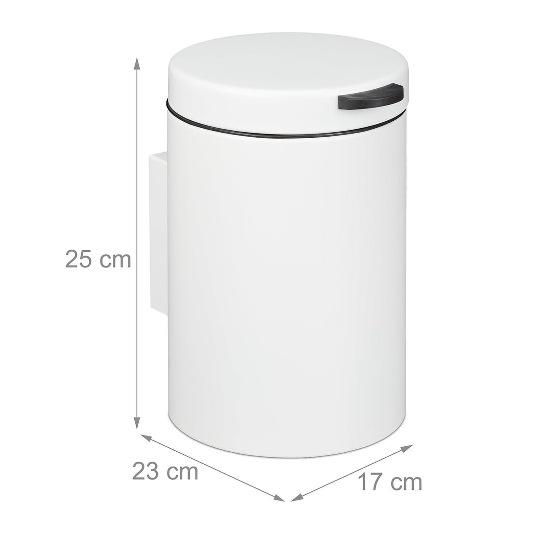 Relaxdays Kosmetikeimer Wandmontage, 3 l, Absenkautomatik, Inneneimer, Edelstahl, runder Badezimmer