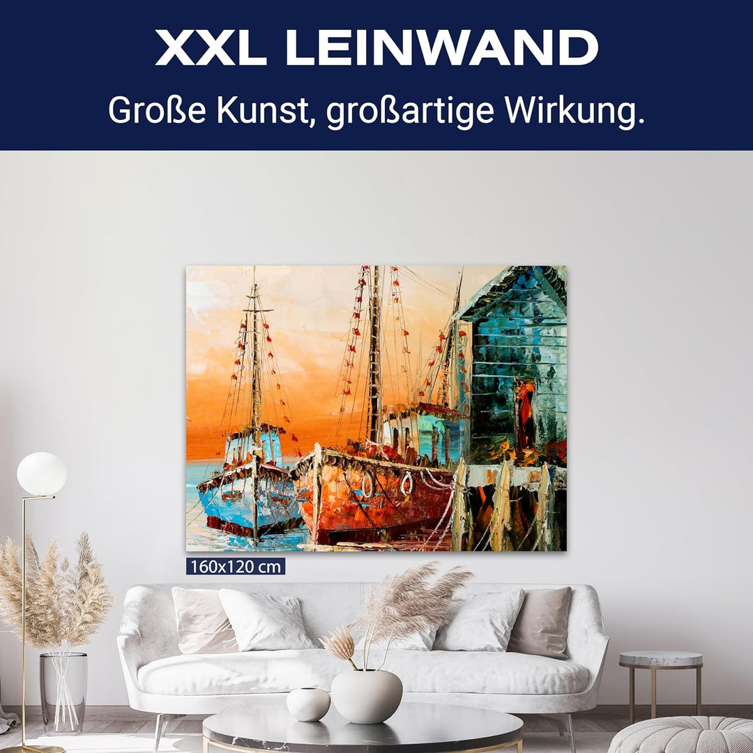 wandmotiv24 Leinwandbild Malerei, 100x75cm, Querformat, Boote, Meer, Deko, Bilder auf Leinwand, Wand