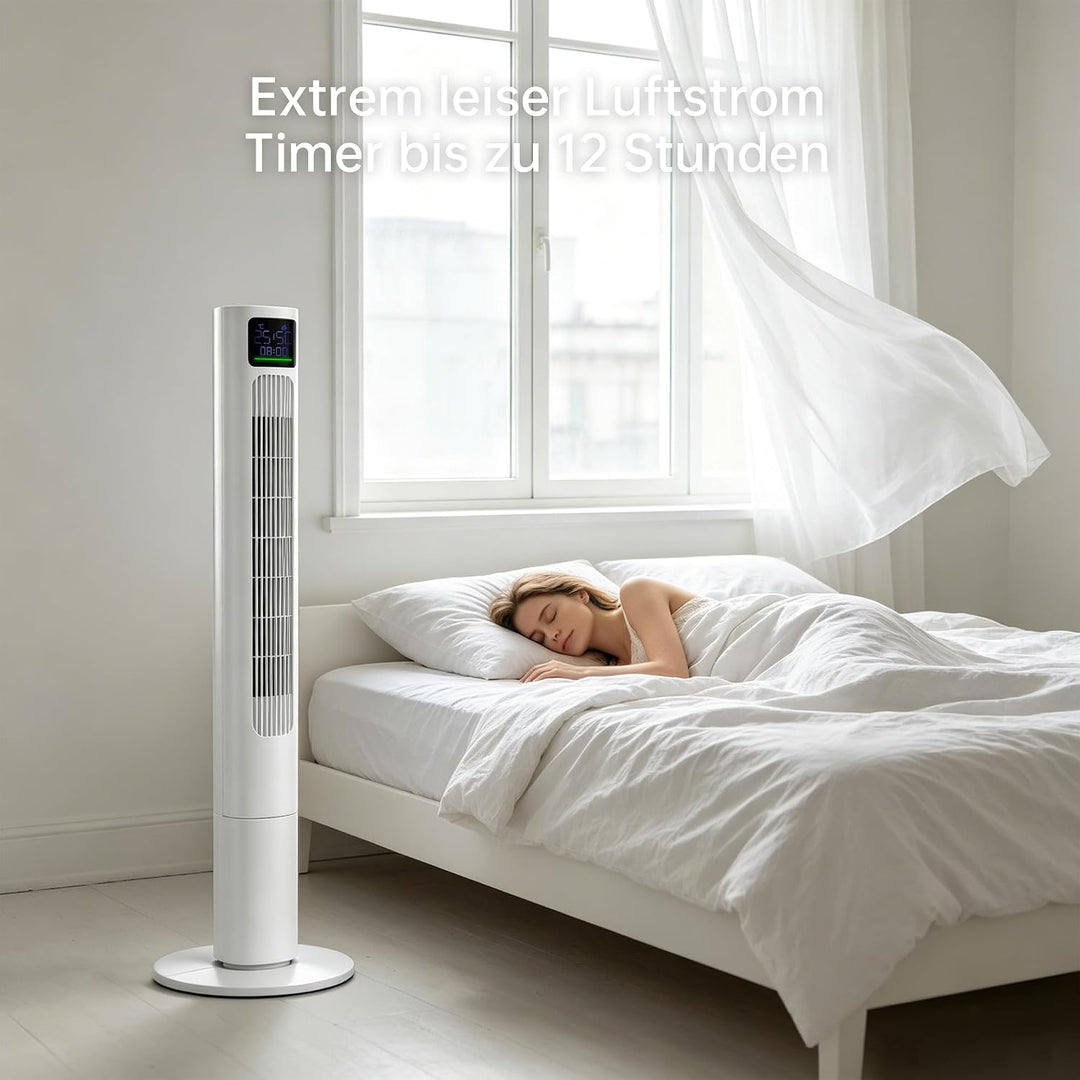 PHILODECO Turmventilator 115 cm, leiser Standventilator mit Fernbedienung mit 50W, 90° oszillierend,