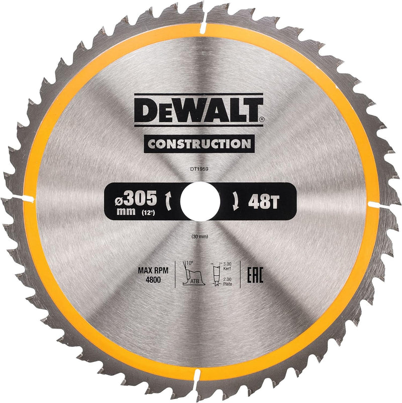 DeWalt Bau-Kreissägeblatt für Stationärsägen/Kreissägenblatt DT1959 (305/30 mm 48 WZ, universeller E