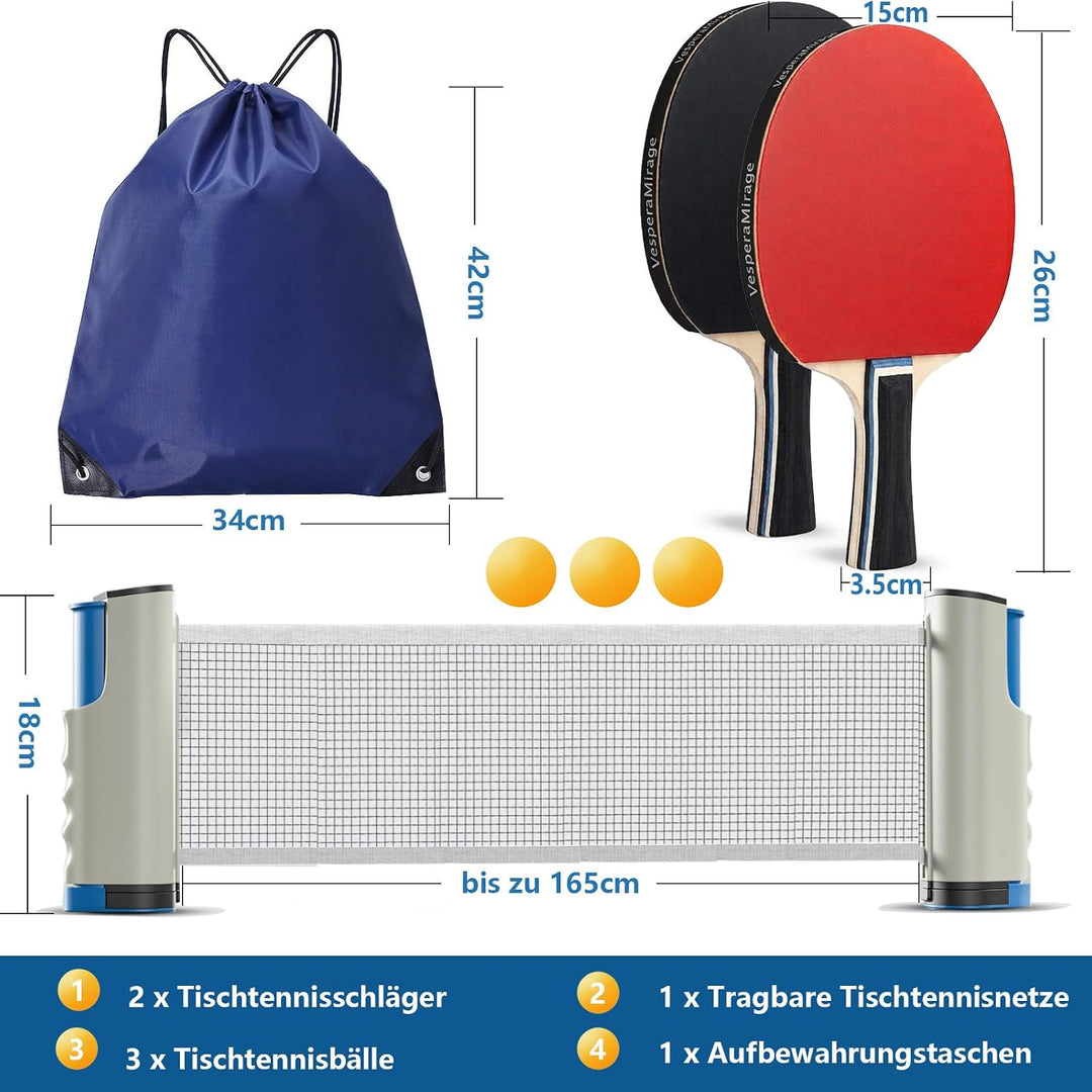 Professionelles Tischtennis-Set — 7-schichtige Lindenholz-Schläger (beidseitig Noppen-innen-Belag),