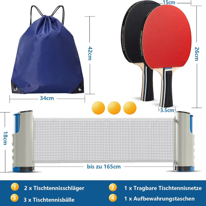 Professionelles Tischtennis-Set — 7-schichtige Lindenholz-Schläger (beidseitig Noppen-innen-Belag),