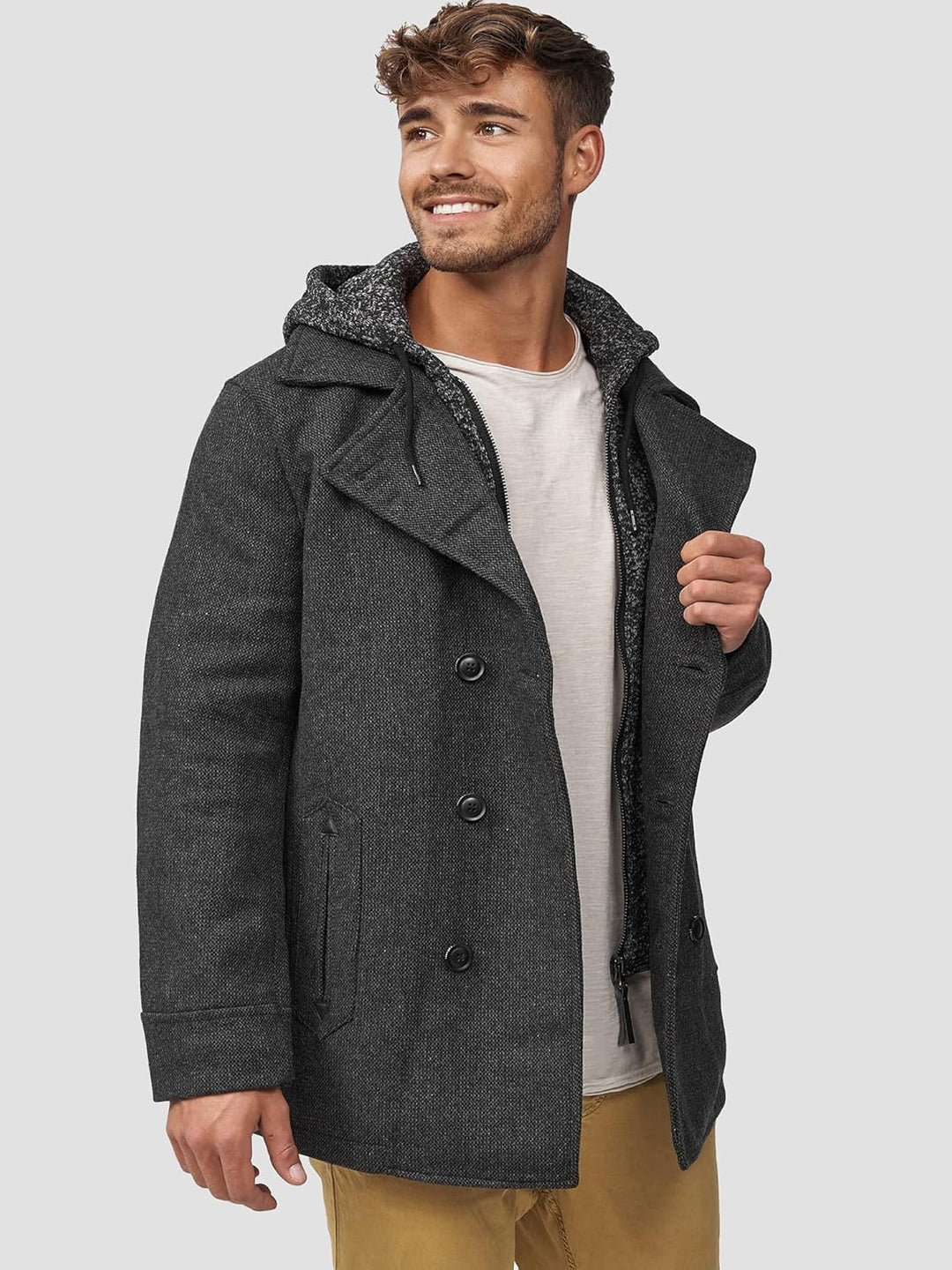Indicode Herren Cliff Kurzmantel mit Stehkragen | Wollmantel Herrenmantel Mantel S Black mix, S Blac