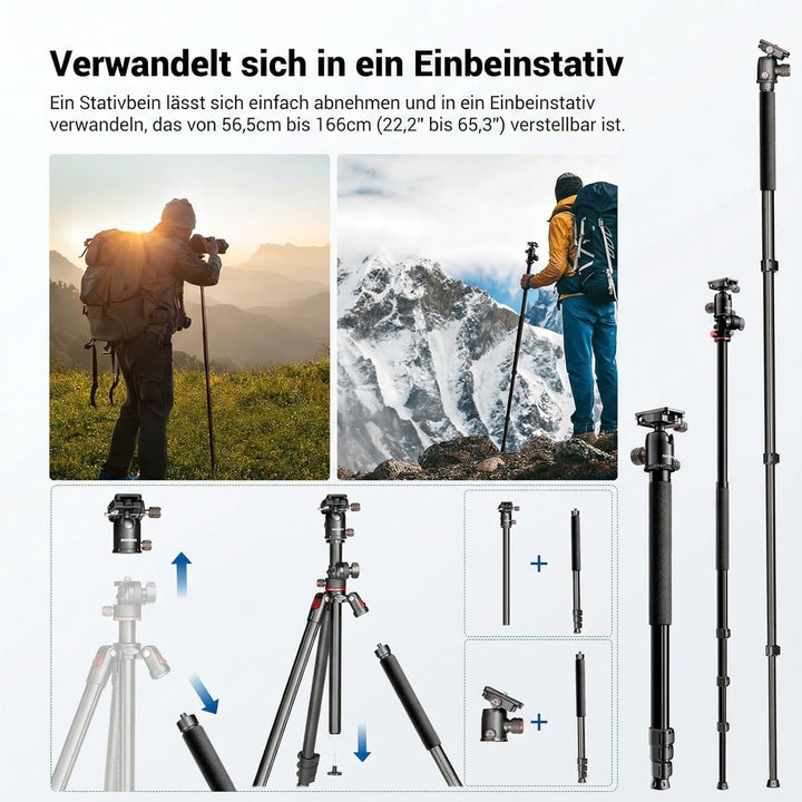 NEEWER 90 Zoll hohes horizontales Kamerastativ Einbeinstativ mit Kugelkopf, Metall DSLR Video Reises