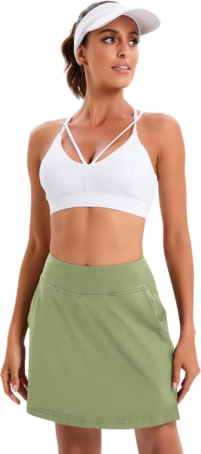 Timuspo Damen Tennisrock mit Hose Kurze Hosenrock mit Taschen Sommer Sports Skort für Golf Wandern L