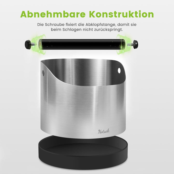 NOTSEK Abklopfbehälter für Siebträger, 1.2L Gross Edelstahl Espresso Knock Box, Kaffeesatz Abschlagb