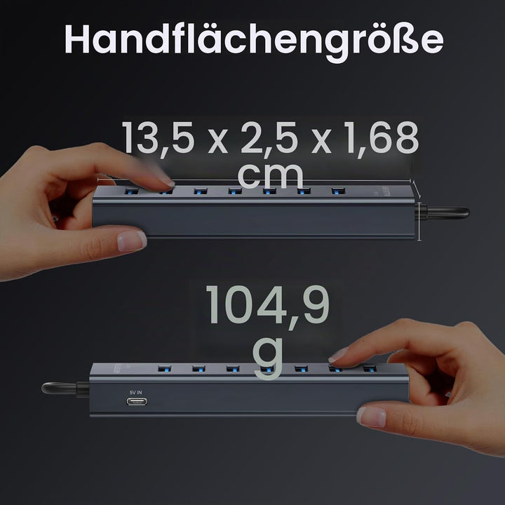7-Port USB C auf USB Adapter Mit 30cm Kable, Aluminium USB Hub 5Gbps, USB C Verteiler Mehrfach Adapt